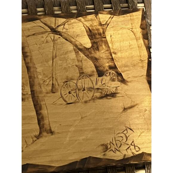 Pyrography by Don Worden 1978 Rustic Cabin in the Woods Wood Folk Art - Picture 5 of 10